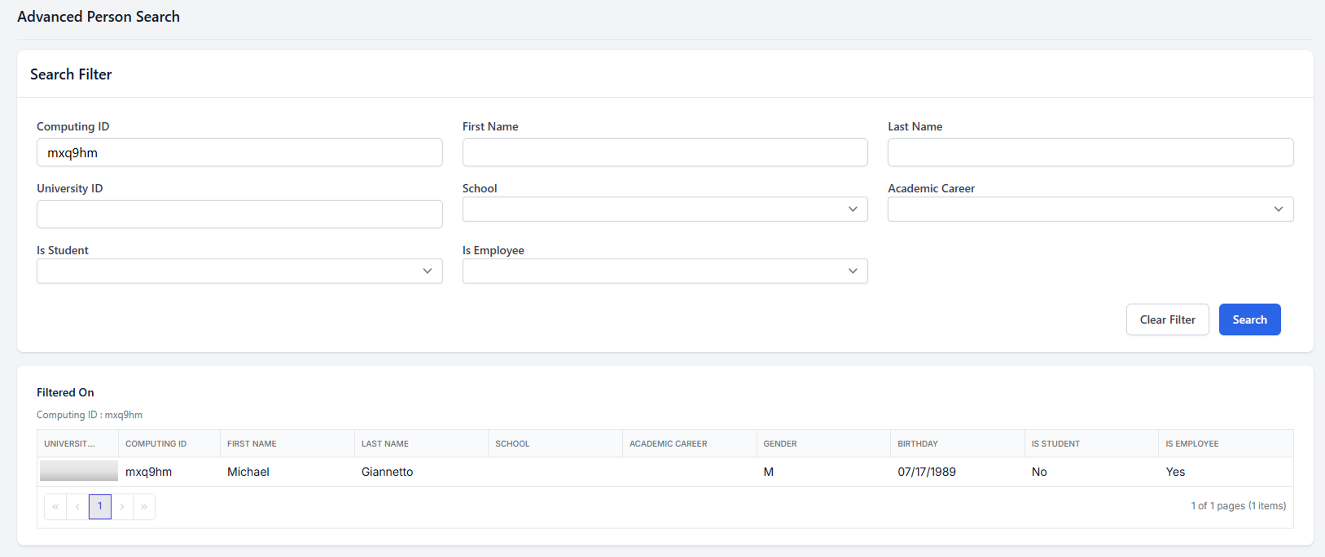 Advanced Person Search form