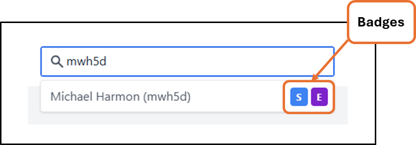 Search results showing badges